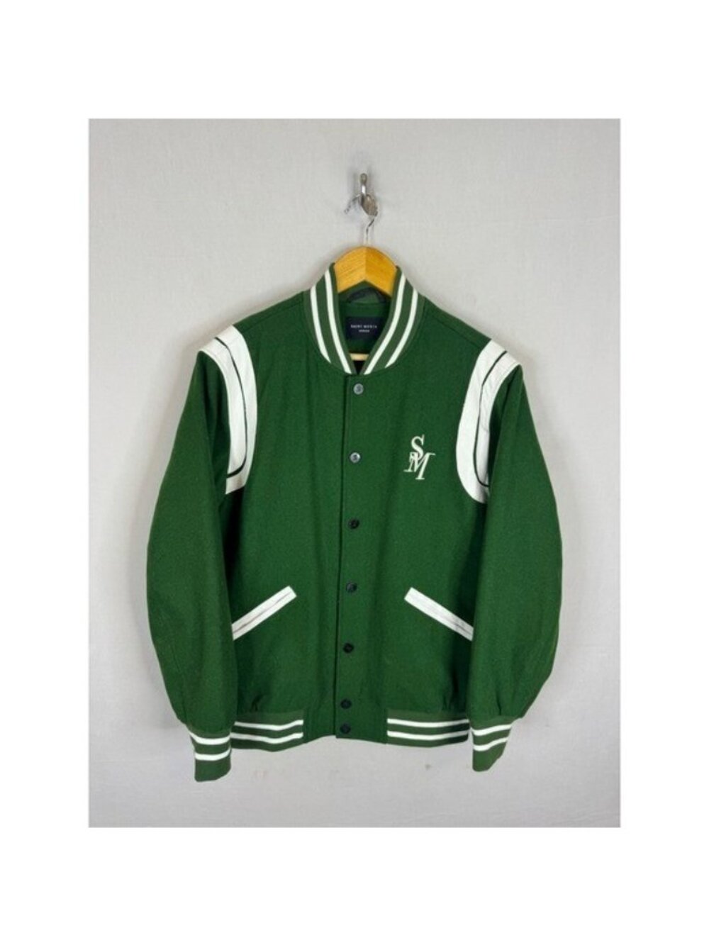 Saint Morta Mens Green Wool Blend Quilted Varsity Jacket Medium SM Logo